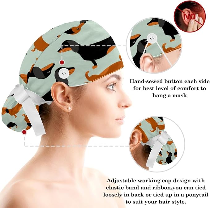 Adjustable Brown Dachshund Dog Blue Surgical Scrub Cap - Image 3
