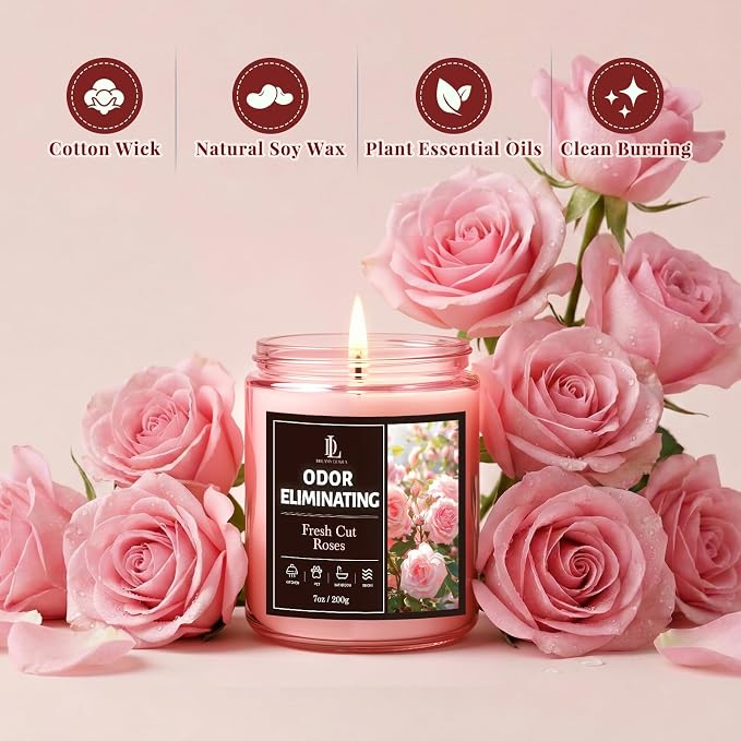 Fresh Cut Roses Odor Eliminating Candle, Romantic Floral Scent - Image 6