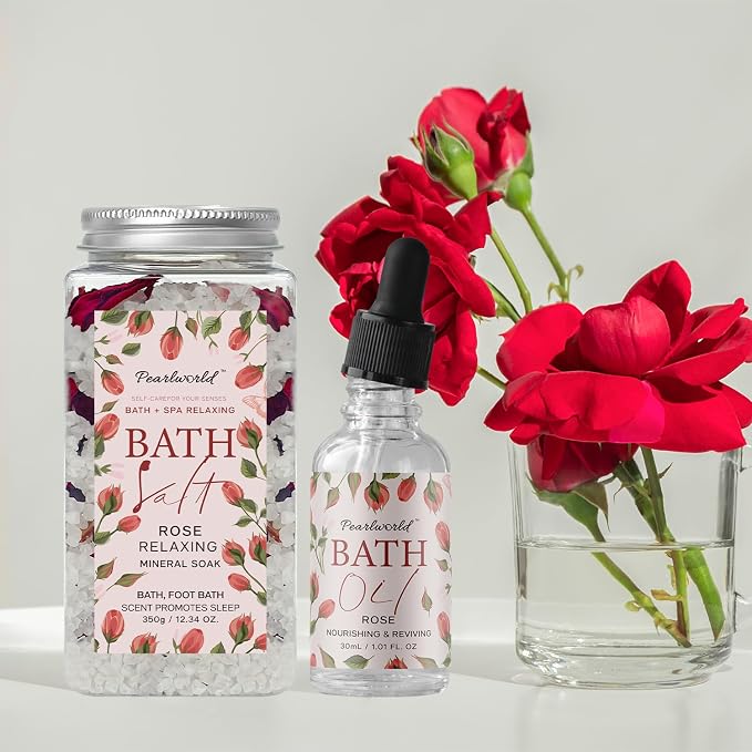 Rose Spa Gift Set for Women, Luxury 9 Pcs Bath Salts Set, Relaxation Gifts for - Image 3