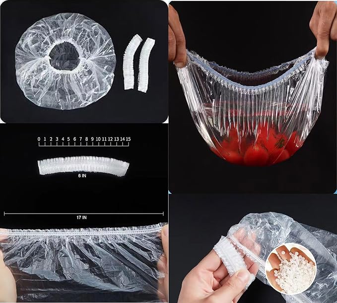 100 PCS Disposable Shower Caps Plastic Clear Hair Cap Elastic Waterproof Hair - Image 5
