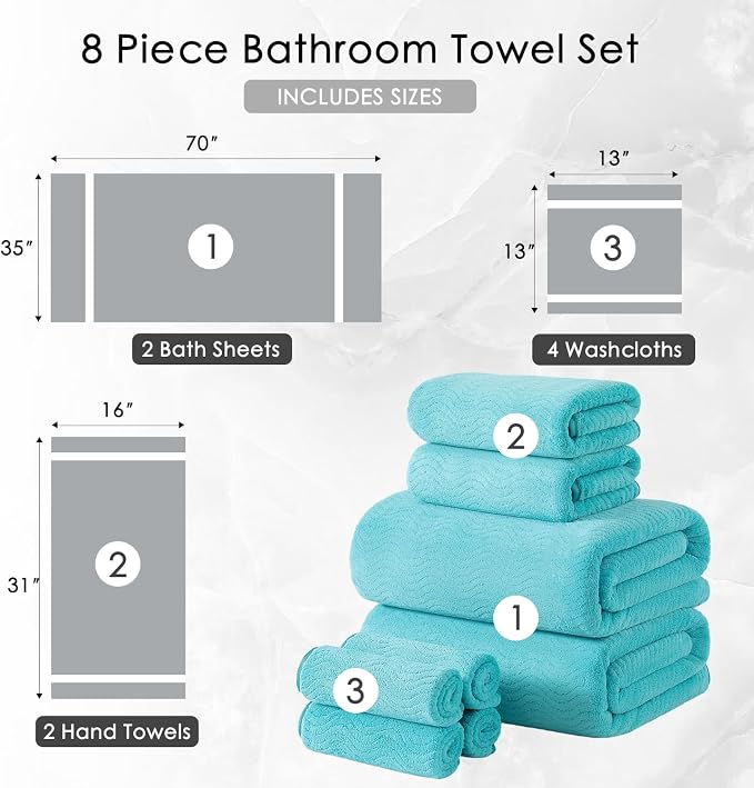 8 Piece Bath Towel Set |2 Oversized Large Bath Sheet, 2 Hand Towels, 4 - Image 5