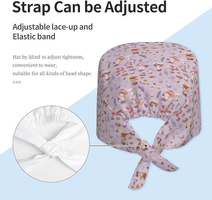 Scrub Cap for Women and Men Boho Black Leaf Pattern Adjustable Breathable - Image 4