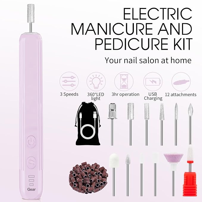 Professional Manicure Pedicure Kit -360° Light, Rechargeable Electric Nail Drill - Image 2