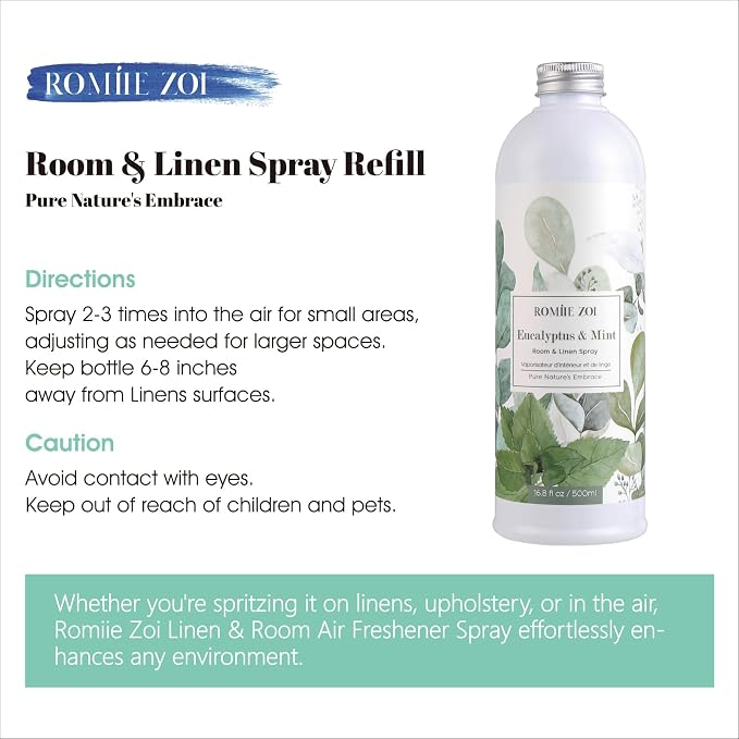 ROMIIE ZOI Eucalyptus Mint Room Spray Refill - 500ml / 16.8 Fl Oz - Soothing - Image 2