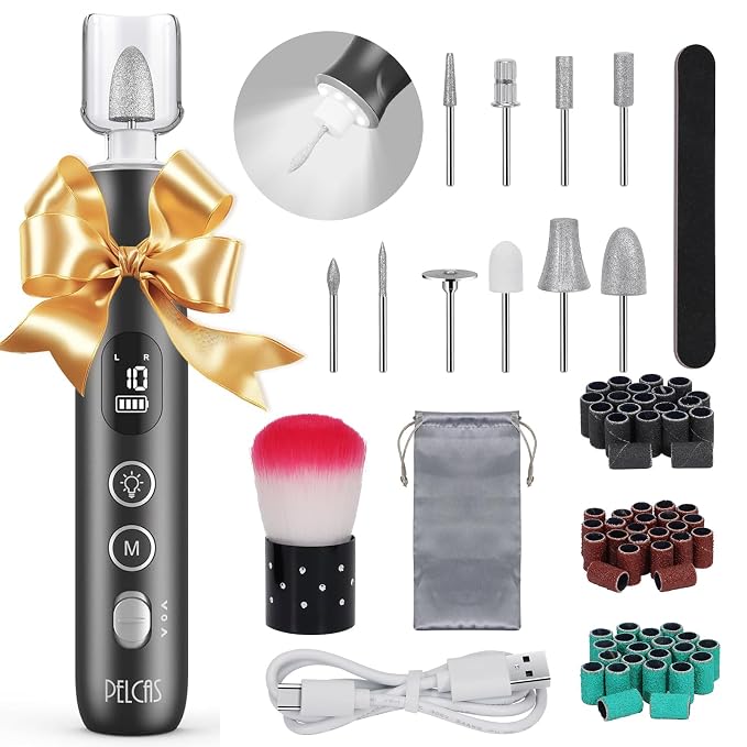 PELCAS Electric Nail Grinder, 10 Speeds Cordless Nail Drill by PELCAS