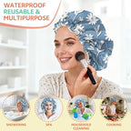 Shower Cap Reusable Double Layer Adjustable Elastic Waterproof EVA Hair Bath - Image 6