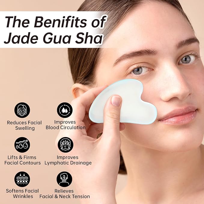 Opal Gua Sha and Face Roller, Real Jade Gua-Sha Stone Facial Tools Set - Image 2