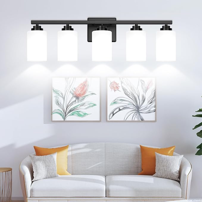 5-Light Bathroom Light Fixtures, Matte Black Light Fixture, Classic Wall Light - Image 9