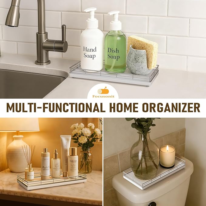 Bathroom Vanity Tray for Countertop, Bathroom Organizer for Soap, Perfume & - Image 5