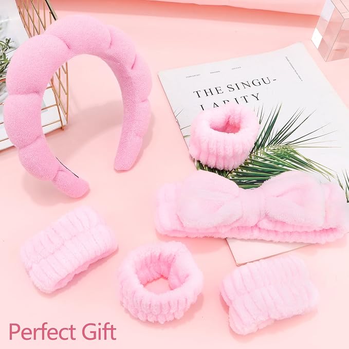 Chanaco Spa Wristband and Pink Puffy Sponge Makeup Headband Set - Image 5