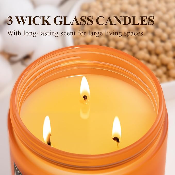Auelife Scented Candle, Vanilla Pumpkin Candles – 22oz Large 3-Wick Holiday Soy - Image 3