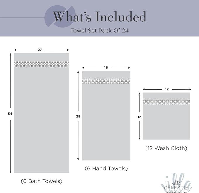 100% Cotton Bath Towel Set of 24-6 Bath Towels, 6 Hand Towels, 12 Wash Cloths - Image 5
