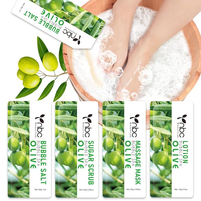 Pedicure Kit Foot Soak Set: Bubble Salt, Sugar Scrub, Massage Mask, Massage by nbcBeautiLab