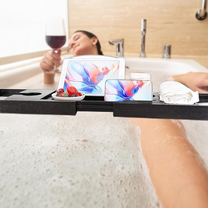 Utoplike Bamboo Bathtub Tray Caddy, Adjustable Bathroom Organizer - Image 7