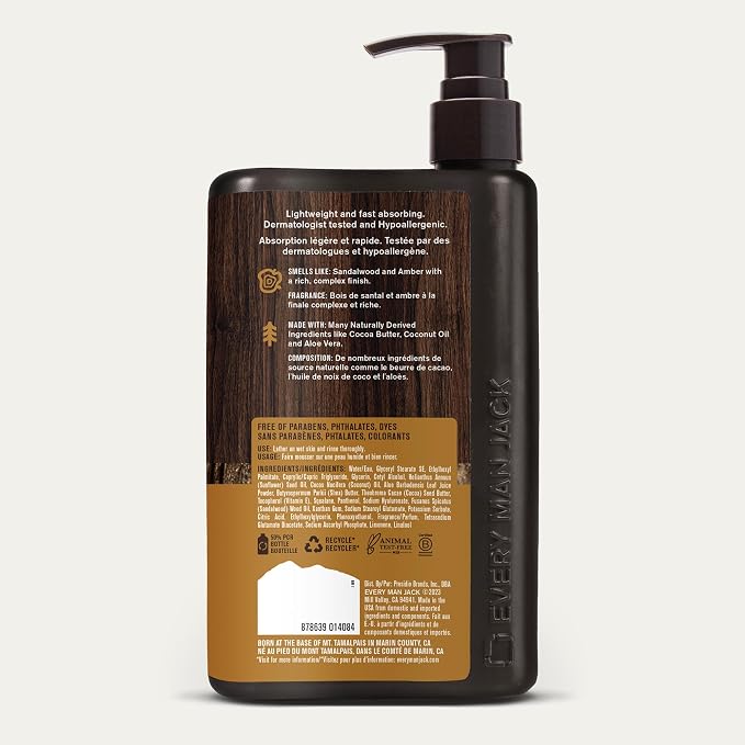 Every Man Jack Mens Amber + Sandalwood Hand & Body Lotion - Image 9