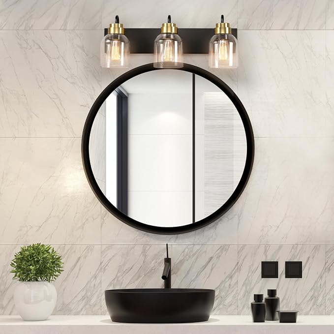 Globe Electric 63000200 22" 3-Light Vanity Light, Matte Black, Matte Brass - Image 3
