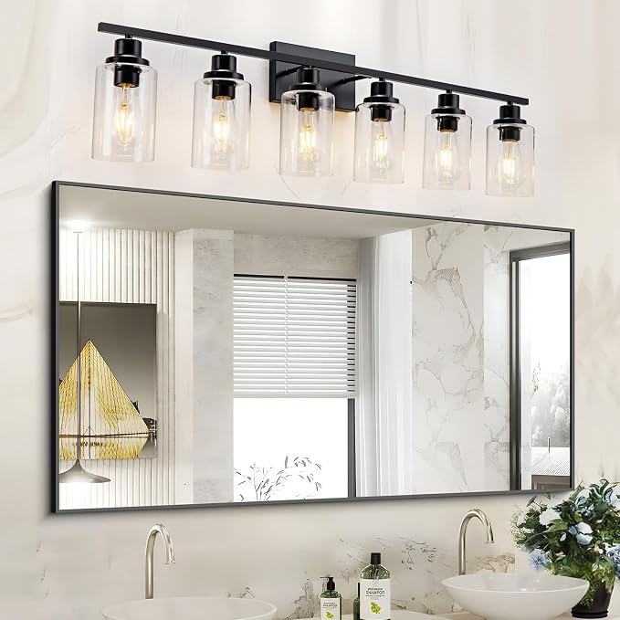 6 Light Bathroom Light Fixtures Black Vanity Light Over Mirror Modern Farmhouse - Image 2