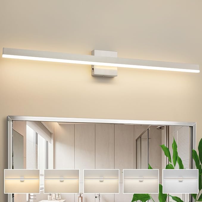 Nickel Bathroom Vanity Light 39.4 inch, 30W Dimmable 5CCT LED Bathroom Light by Eicrkodn