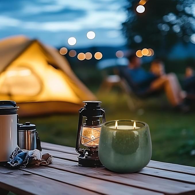 1 Pack Soy Wax Green Ceramic 2-Wick Outdoor Citronella Candles– Long Burning - Image 7