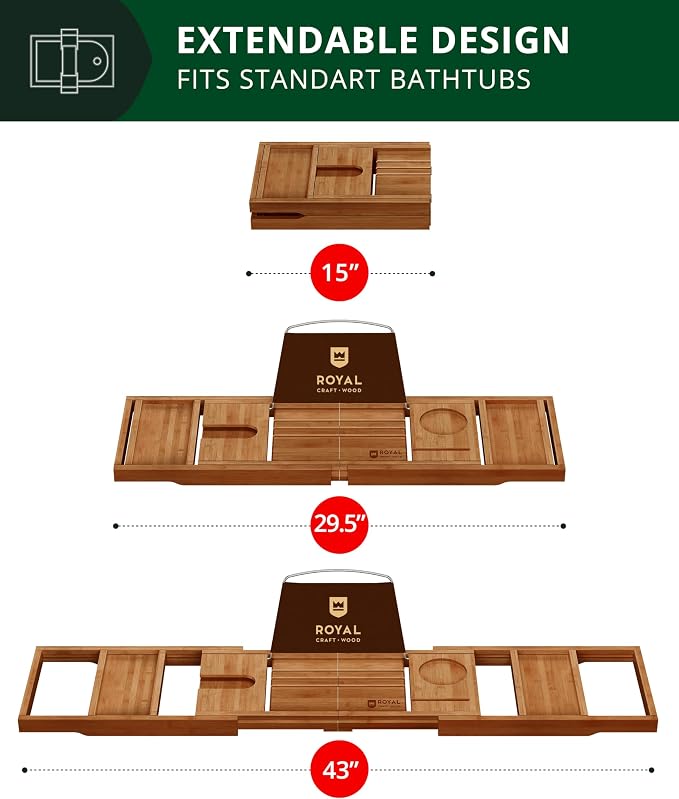 ROYAL CRAFT WOOD Premium Foldable Bathtub Tray Caddy - Image 5