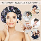 Shower Cap for Women, Double Layers Shower Caps Reusable Waterproof, Bathing - Image 3
