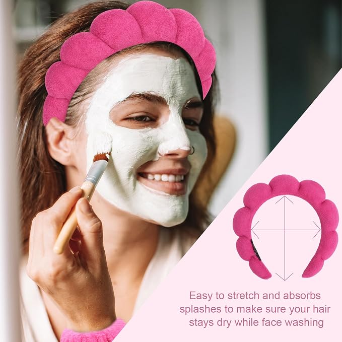 6Pcs Spa Headband and Wrist Washband Set, Skincare Makeup Headband, Sponge Face - Image 3