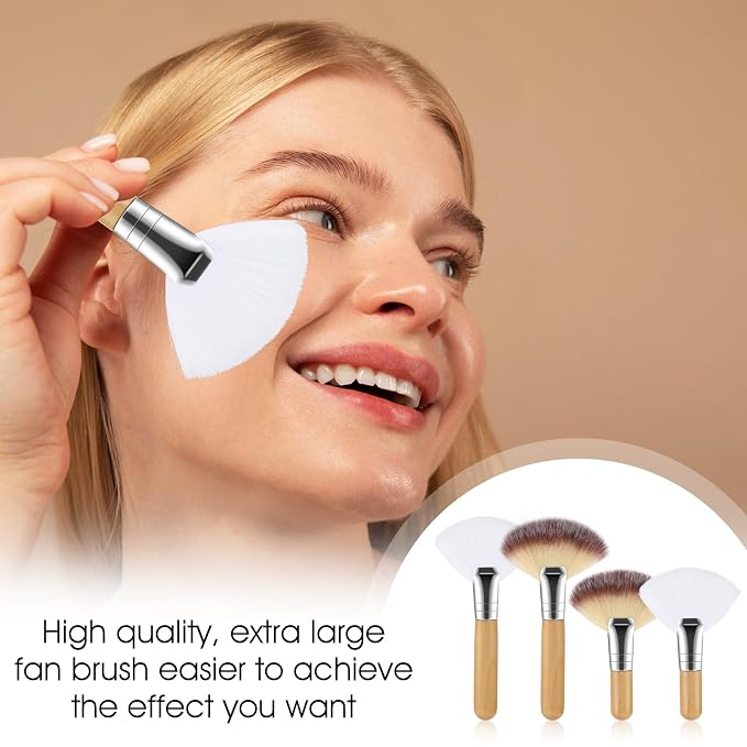 4Pcs Fluffy Facial Brushes Esthetician Fan Brushes Esthetician Short Handle Fan - Image 6