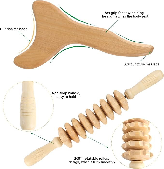 2 Pcs Wooden Gua Sha Tools Lymphatic Drainage Tool, Machomby Wood Therapy - Image 5