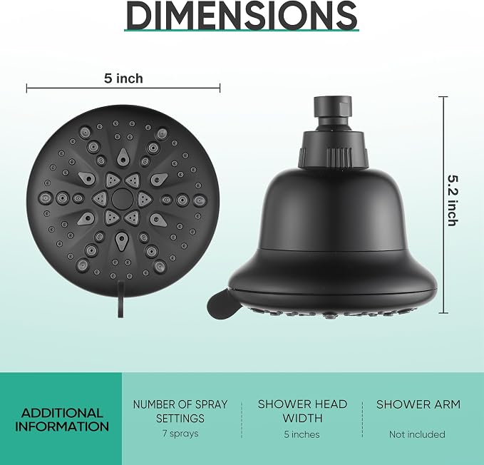 Cobbe Filtered Shower Head, 7 Modes High Pressure Shower Heads - Image 9