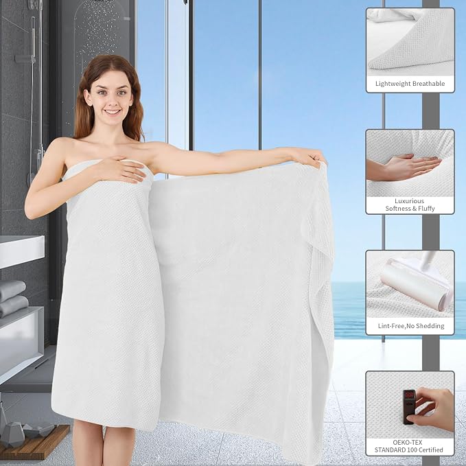 8 Piece Bathroom Towel Set White |2 Oversized Large Bath Towels Sheet, 2 Hand - Image 4
