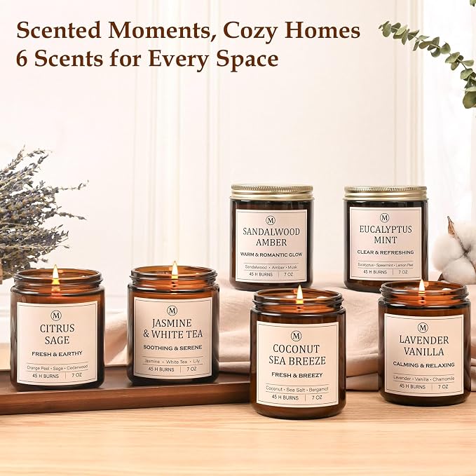 6-Pack Scented Soy Candle Set – Lavender Vanilla, Eucalyptus, Sandalwood - Image 5