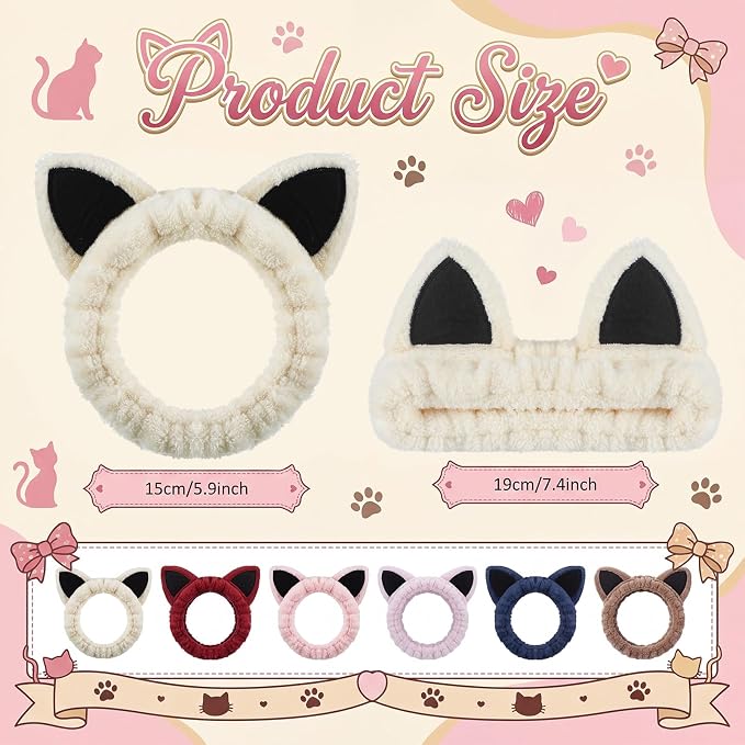 6-Pack Cat Ears Headbands Soft Coral Fleece Hair Band - Image 2