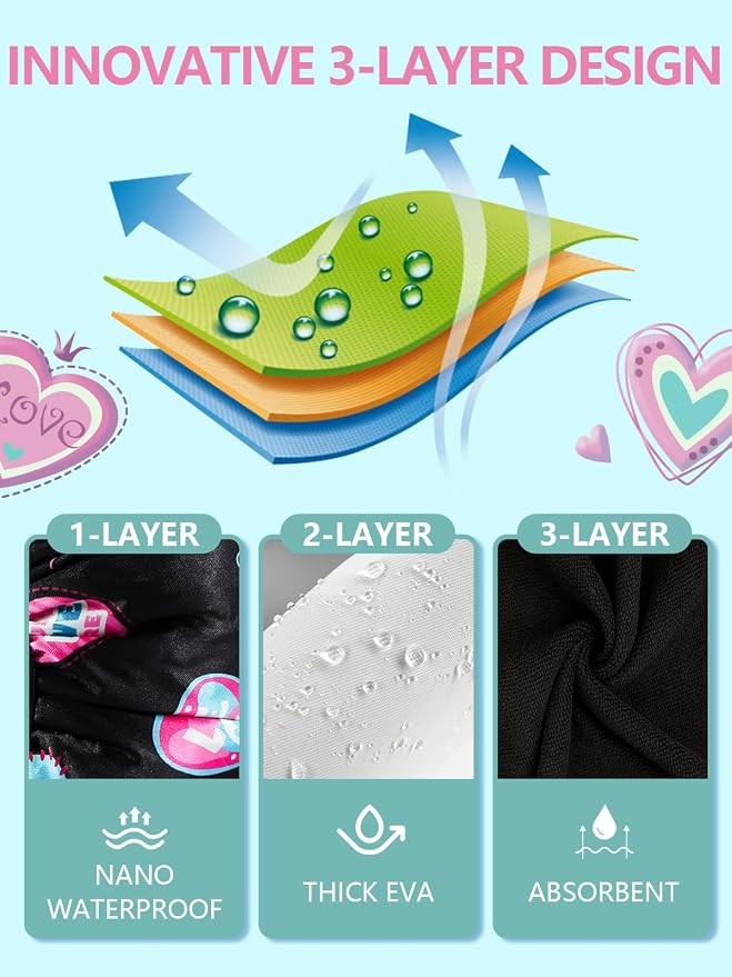 Years calm Terry Lined Shower Cap, Triple Layer Heart Motifs, Waterproof - Image 3