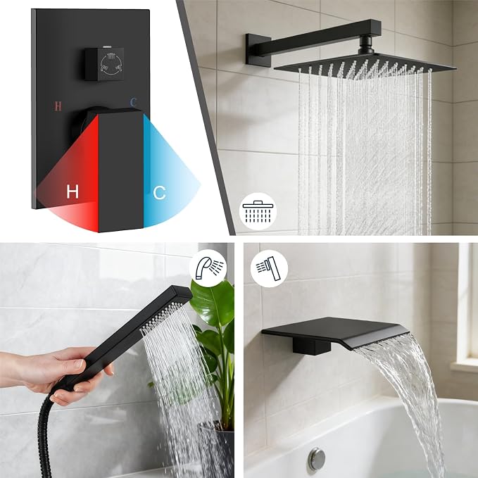 Midanya Shower System with Tub Spout, Bathtub Shower Faucet Set with Square - Image 4