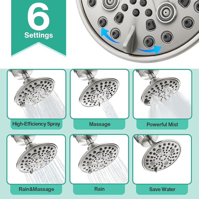 Cobbe 6-Setting High Pressure Filtered Shower Head Combo, Detachable Rain - Image 5
