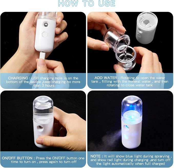 Honoson 2 Pack Nano Facial Mister Spray Bottle Handheld Humidifier Portable - Image 3