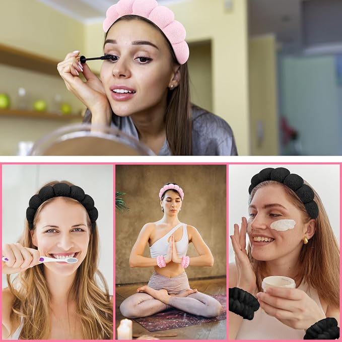 6Pcs Spa Headband and Wristband set, Terry Cloth Skincare Makeup Headbands - Image 5