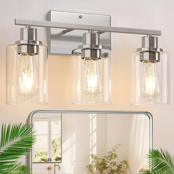 Indoi 3-Light Bathroom Light Fixtures, Brushed Nickel Vanity Lights by Indoibrightenyourbathroom