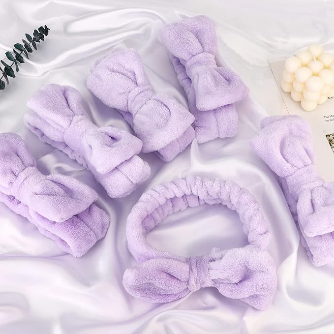 WHAVEL 6 Pack Purple Spa Microfiber Bow Headbands - Image 8