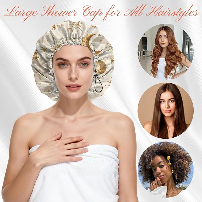 Shower Cap Reusable Double Layer Adjustable Elastic Waterproof EVA Hair Bath - Image 4