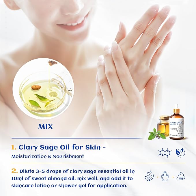 HIQILI Clary Sage Oil Essential, Herbal Sooth Aroma in Diffuse, Meditation - Image 4