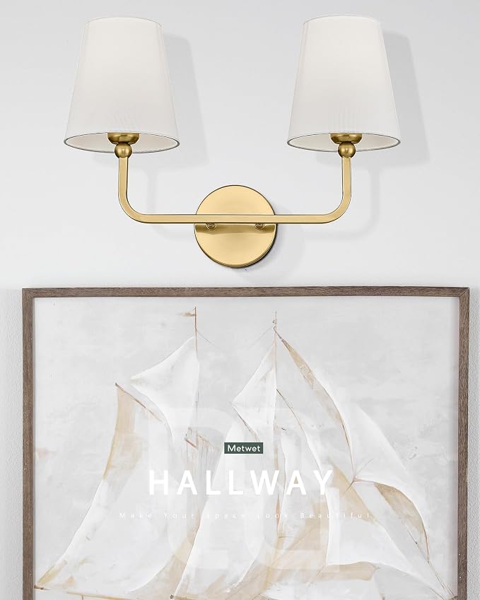 2 Light Bathroom Vanity Light, Brushed Gold Double Wall Sconce - Image 8
