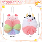 Nuenen 2 Pcs Bath Loofahs Kids Toddler Cute Cartoon Bath Sponges Loofah Pouf - Image 2