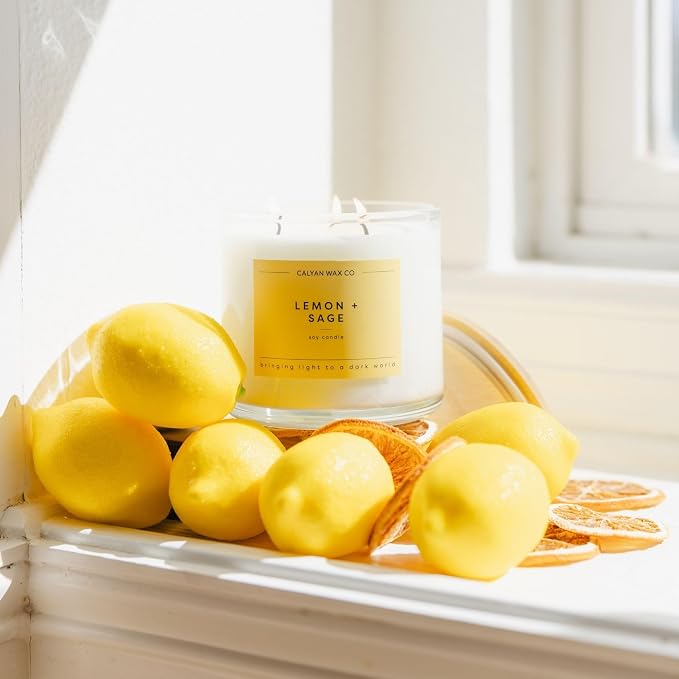 Calyan Wax Co. Lemon & Sage 3 Wick Scented Candle - Image 5