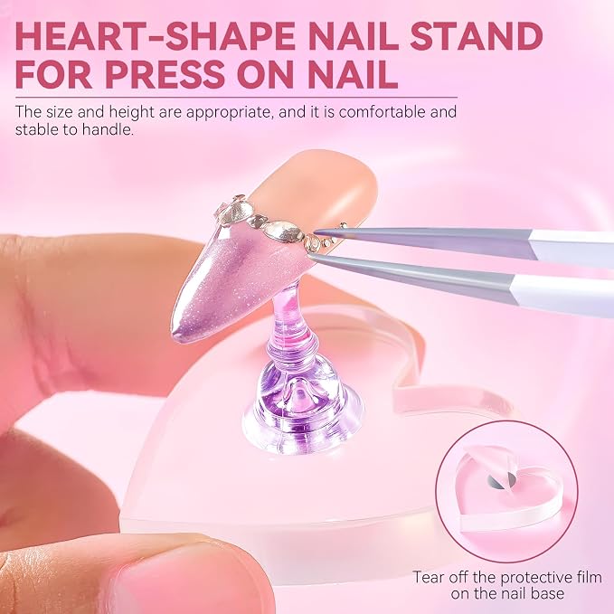 Nail Stand for Press On Art Display Practice 2 Sets, 1 Heart Acrylic Magnetic - Image 2