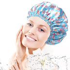 Shower Caps for Women, Double Layers Shower Cap Reusable Waterproof, Bathing - Image 2