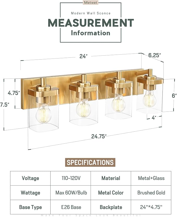 Bathroom Light Fixtures, 4-Light Modern Wall Sconces - Image 2