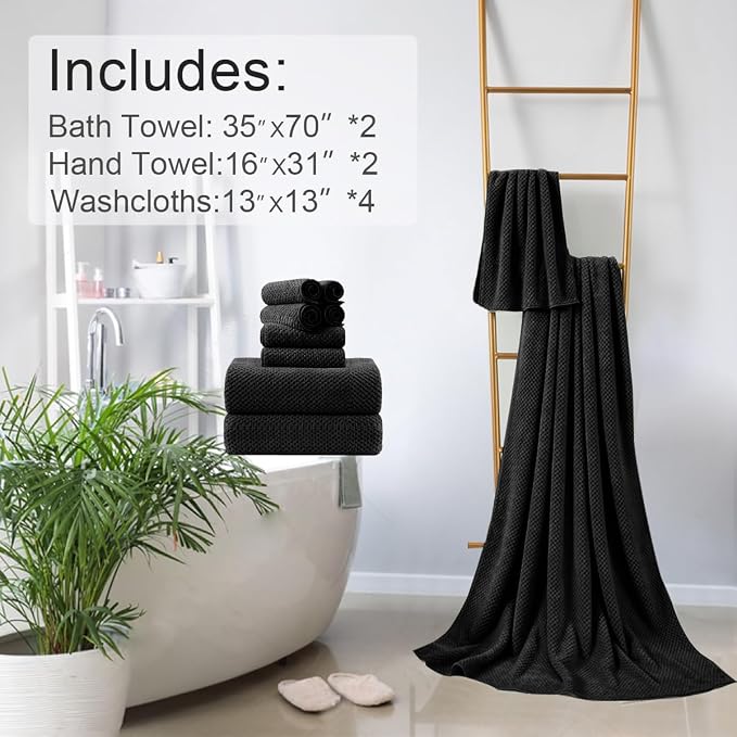8-Piece Black Bath Towels Set, 2 Oversized Large Bath Towels Sheet, 2 Hand - Image 6