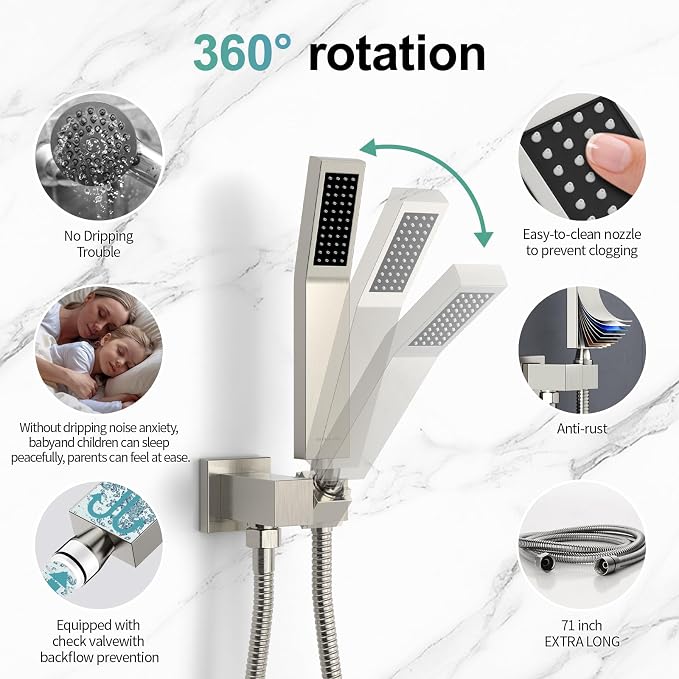 SR SUN RISE Shower Faucet Set Bathroom Square Rain Shower Head - Image 4