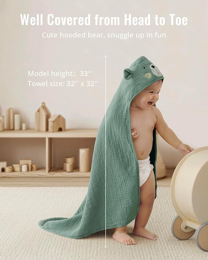 Blissful Diary Muslin Baby Hooded Towel, Soft and Absorbent Bath Towel - Image 4